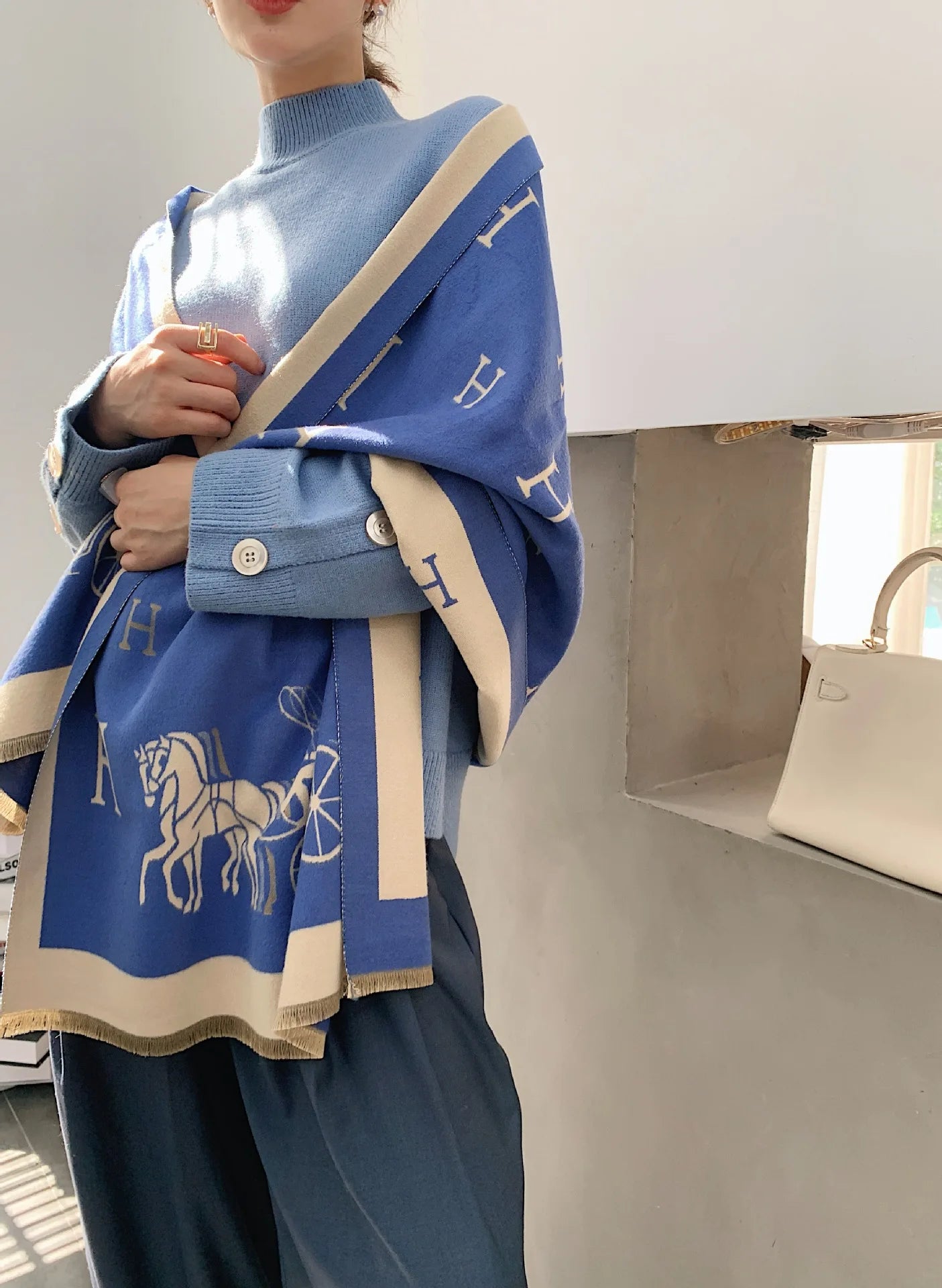 Thickened Cashmere-Like Scarf Women's Versatile Air-Conditioned Room Warmth Fashionable Casual Style All-Season Scarf