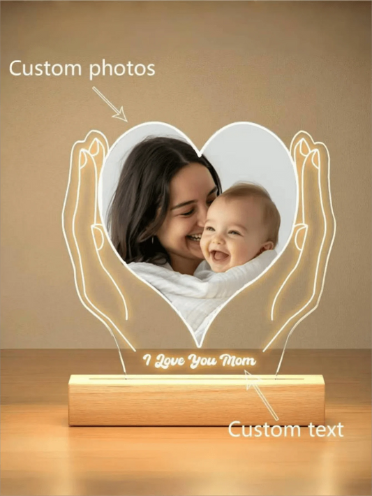 Personalized photo LED night light acrylic heart plaque wooden frame night light, baby ultrasound images, mother-to-be souvenirs
