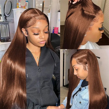 13x4 Chocolate Brown Straight Lace Front Human Hair Wigs 360 Lace Wig 100% Human Hair Pre Plucked Lace Frontal Wig For Women