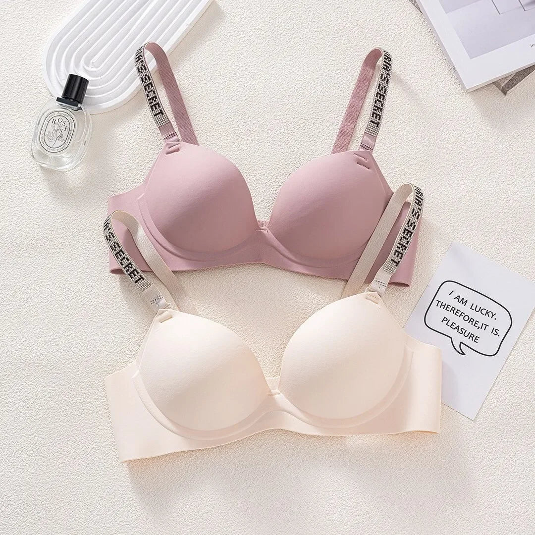 Wireless Letter Strap Bra Women's Summer Thin Comfortable Small Chest Gathered Look Big Sexy Anti-Sagging Exposed Bra