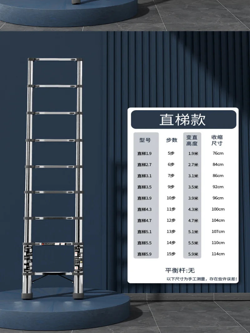 Retractable Portable Folding Ladder Household Simple Thickened Telescopic Vertical Ladder Engineering Loft Hidden Lift Ladder