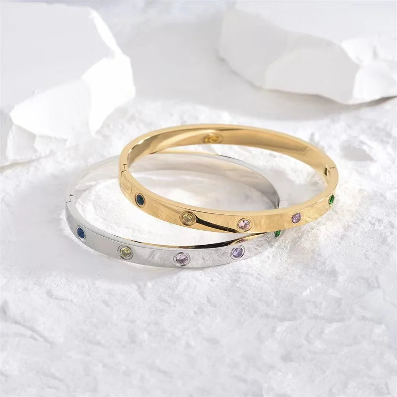 2023 New Design Gold Color Zircon And Cross Nut Nail Bracelet Gold & Bangle For Woman Stainless Steel Screw Brand Jewelry