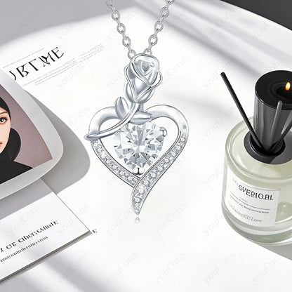 White Heart Zircon Pendant Necklace With Rose Bow Box 2025 Jewelry Set For Wife Friend Christmas Valentine Day Birthday Gifts