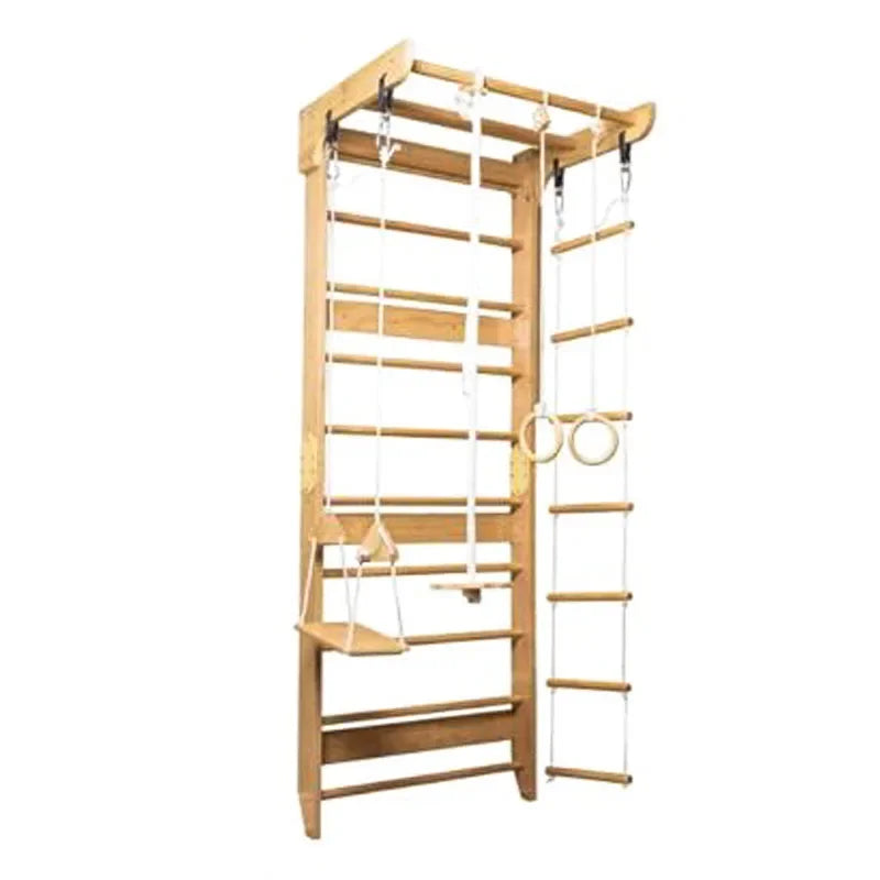 WoodVille Swedish Wall Climbing Frame - Multifunctional Kids Gym Set with Rock Wall & Rope Ladder (Ages 3-12,EN71/ASTM Certified