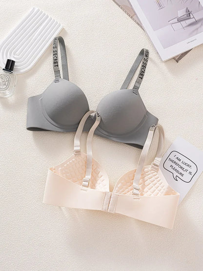 Wireless Letter Strap Bra Women's Summer Thin Comfortable Small Chest Gathered Look Big Sexy Anti-Sagging Exposed Bra