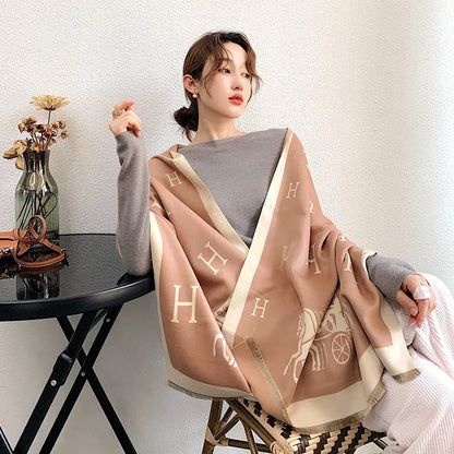 Thickened Cashmere-Like Scarf Women's Versatile Air-Conditioned Room Warmth Fashionable Casual Style All-Season Scarf