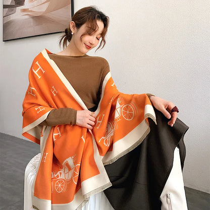 Thickened Cashmere-Like Scarf Women's Versatile Air-Conditioned Room Warmth Fashionable Casual Style All-Season Scarf
