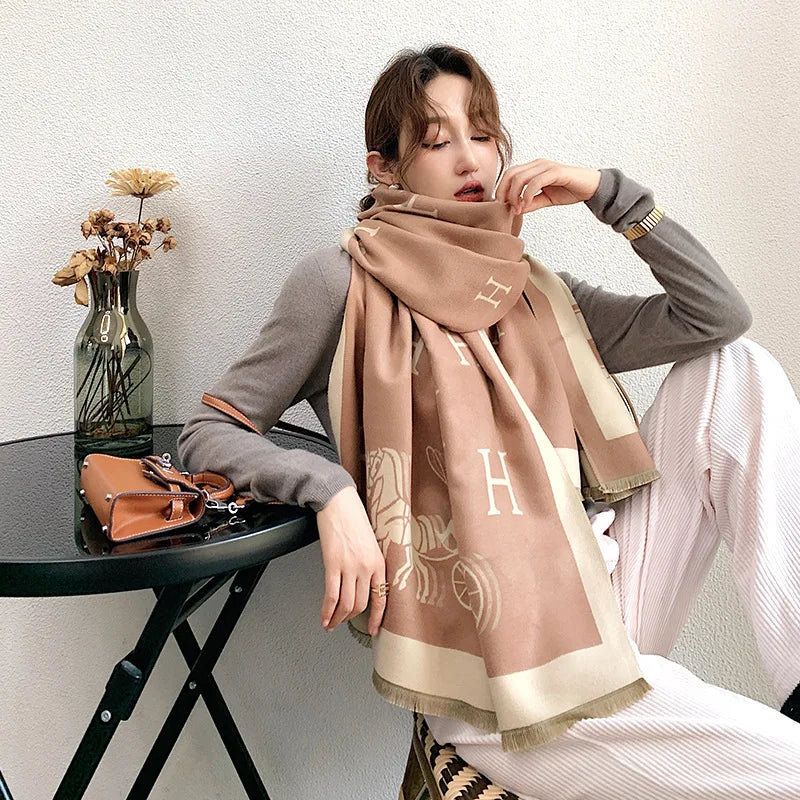 Thickened Cashmere-Like Scarf Women's Versatile Air-Conditioned Room Warmth Fashionable Casual Style All-Season Scarf