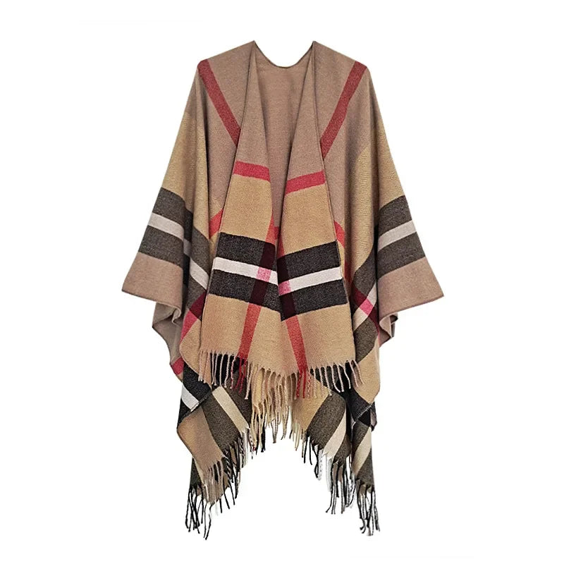 Warmth Women's Open Split Shawl Ethnic Style Geometric Tassel Travel Photography Friendly Winter Wrap Versatile Fashion Accessor