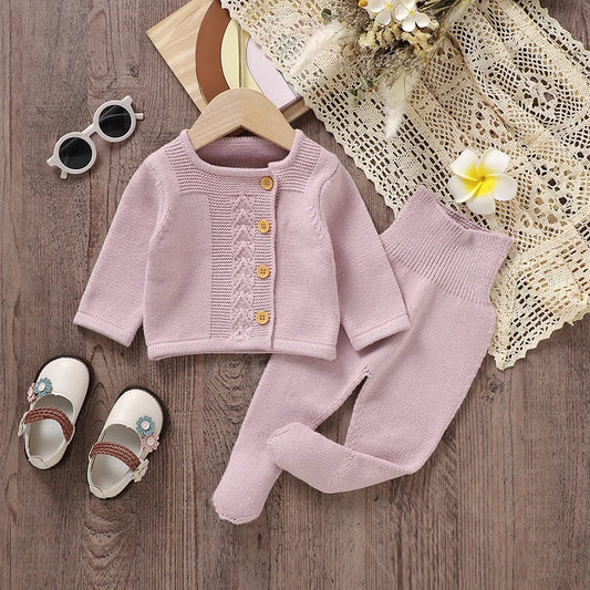 Toddler Kids Girls Clothes Autumn Winter Solid Long Sleeve Knitted Infant Knitwear Coats+Trousers Children 2pcs Outfits Sweaters