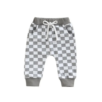Toddler Casual Pants Baby Girl Boy Clothes Spring Autumn Fashion Checkerboard Printed Tie-up Mid-waist Trousers with Pockets