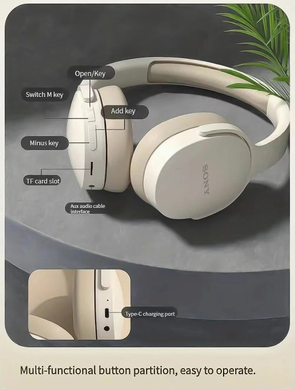 SONY P2961 Wireless Headphones Bluetooth Foldable 9D HIFI Stereo Sound Headset Long Battery Life Heavy Bass Earphone