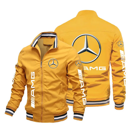 Spring and Autumn Jacket High-Quality Men's Stand Collar Sports Jacket Motorcycle Pilot Print Mercedes-Benz Workwear Motorcycle