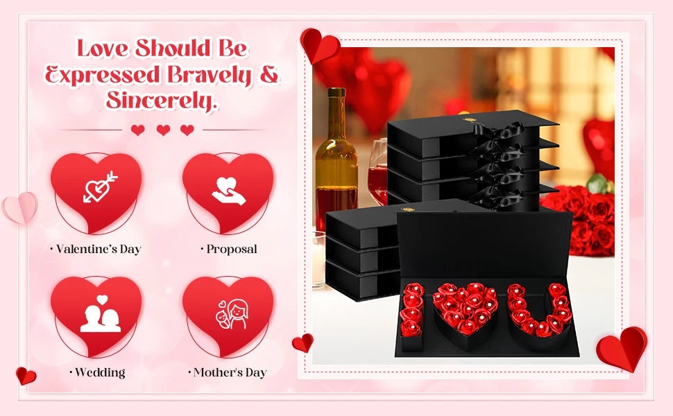 16Pcs Forever Rose I Love You Box Eternal Rose Preserved Flowers for Valentine's Day Birthday Gifts for Her Silk Simulated Roses
