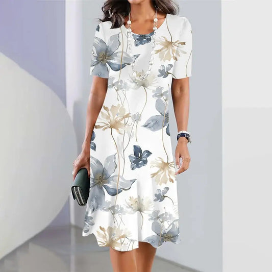 2024 Summer New Chinese Style Floral Print Women's Dresses Female Elegant Dresses Plus Size Long Dresses Women's Clothing