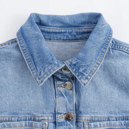 BSK&TRAF2025 Summer New Women's Temperament Slim Button-Decorated Denim Short Sleeve Mini Dress 6147/070