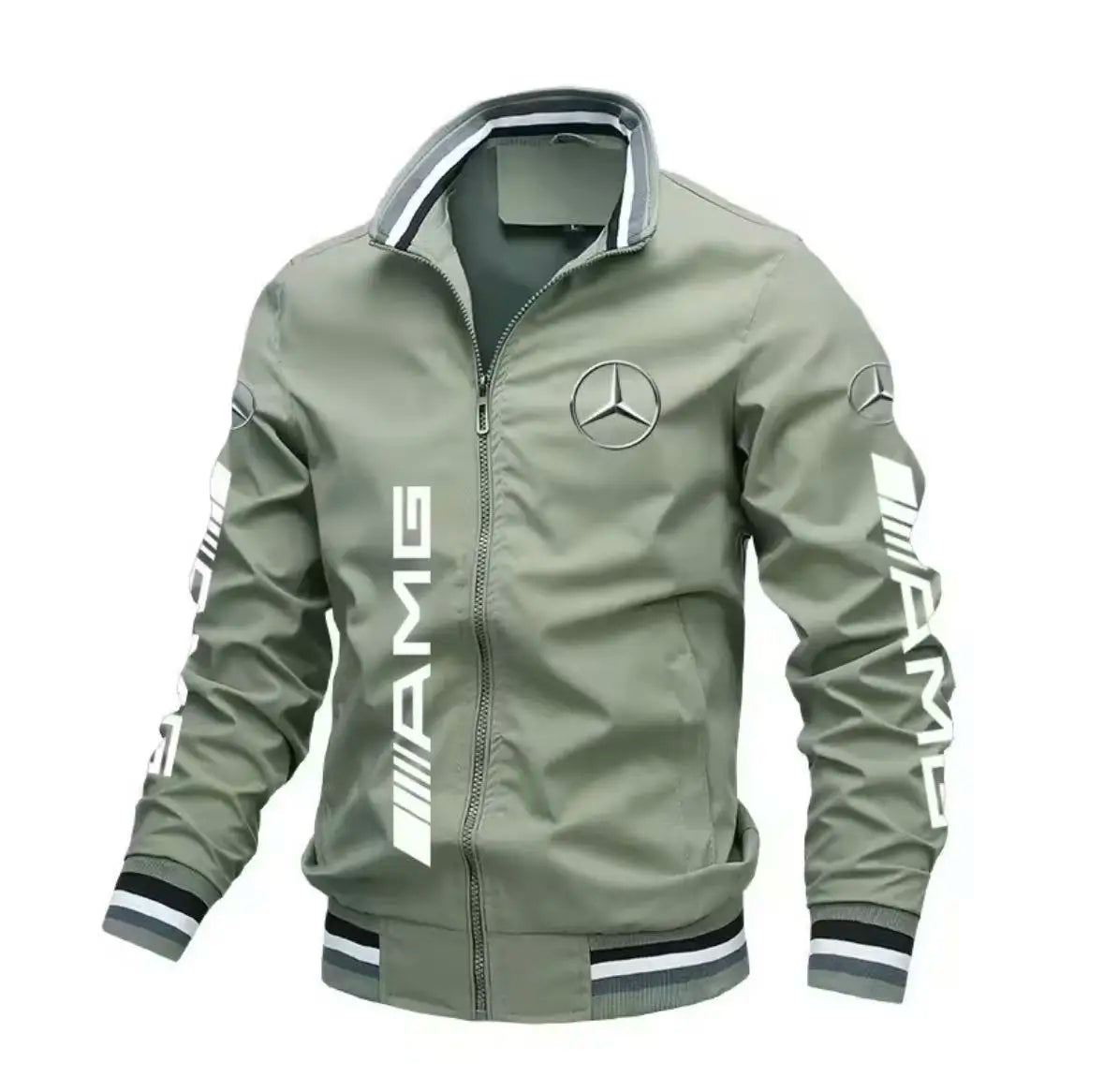 Spring and Autumn Jacket High-Quality Men's Stand Collar Sports Jacket Motorcycle Pilot Print Mercedes-Benz Workwear Motorcycle