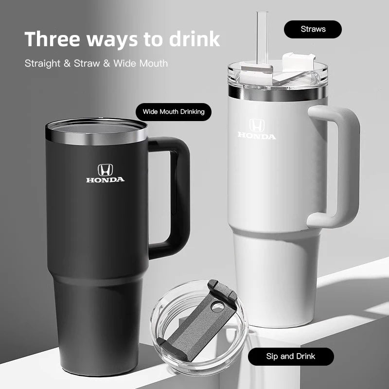 1200ML Large Capacity Car Insulated Mug With Handle And Straw For Honda Civic FIT CRV Stainless Steel Office Home Thermal Cup