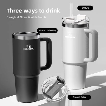 1200ML Large Capacity Car Insulated Mug With Handle And Straw For Honda Civic FIT CRV Stainless Steel Office Home Thermal Cup
