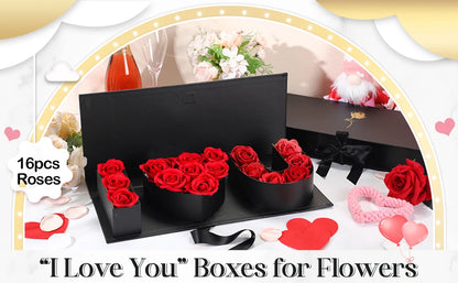 16Pcs Forever Rose I Love You Box Eternal Rose Preserved Flowers for Valentine's Day Birthday Gifts for Her Silk Simulated Roses