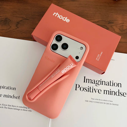 With Lip Gloss Phone Case for iPhone 17  Pro Max Plus Lipstick Silicone Lemontini Gray Ribbon Box Cover