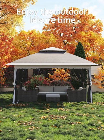 13x13FT Pop Up Gazebo, Canopy Tent with Mosquito Netting, Outdoor Patio Gazebo, Backyard Tent for Party Wedding Outdoor Dining