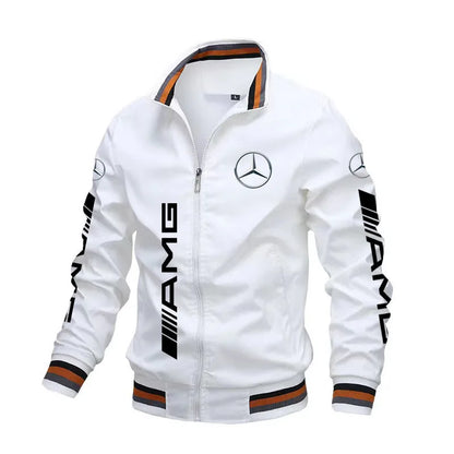 Spring and Autumn Jacket High-Quality Men's Stand Collar Sports Jacket Motorcycle Pilot Print Mercedes-Benz Workwear Motorcycle