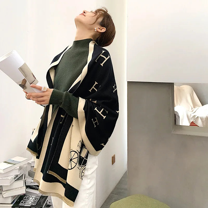 Thickened Cashmere-Like Scarf Women's Versatile Air-Conditioned Room Warmth Fashionable Casual Style All-Season Scarf