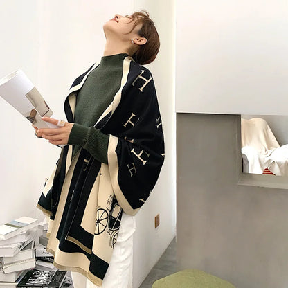 Thickened Cashmere-Like Scarf Women's Versatile Air-Conditioned Room Warmth Fashionable Casual Style All-Season Scarf