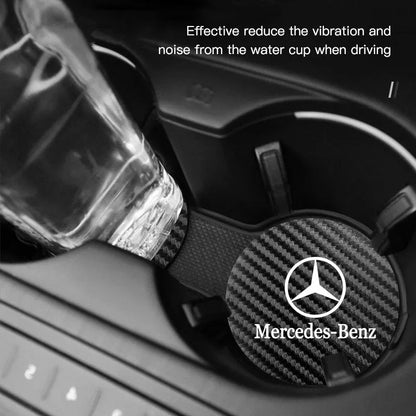 2Pcs Car Emblem Cup Trough Mat Carbon Fiber Leather Cup Pad For Mercedes Benz AMG W177 W176 X166 X167 C257 C218 X253 C118 C117