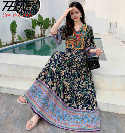 Indian Dress for Women Summer Embroidery Chic Elegant Party Dresses Clothes Vintage Long Maxi Prom Bohemian Beach Robe Vestidos