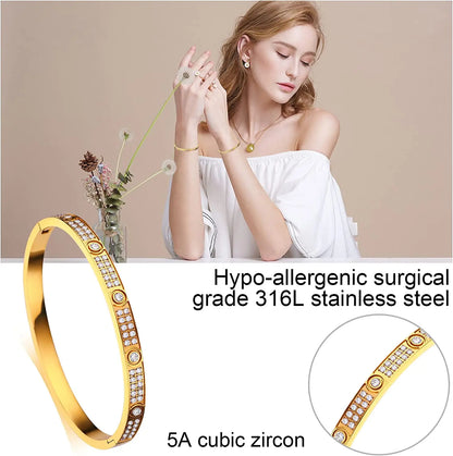 2023 New Design Gold Color Zircon And Cross Nut Nail Bracelet Gold & Bangle For Woman Stainless Steel Screw Brand Jewelry