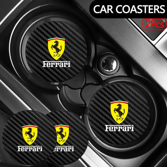 2PCS Car Coaster Water Cup Bottle Anti-slip Mat Leather Pad for Ferrari F430 488 458 F12 Roma 812 F8 599 612 FF F12 berlinetta