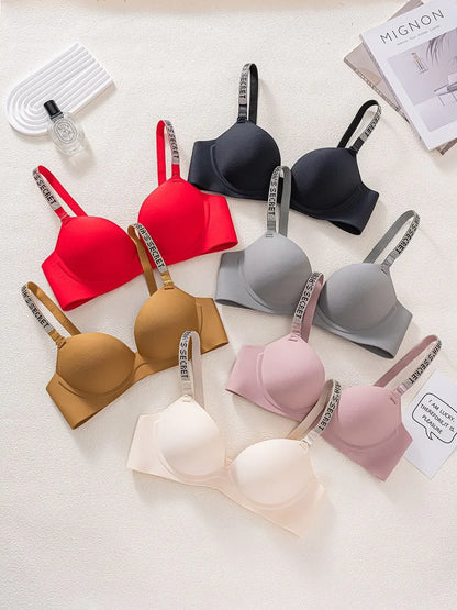 Wireless Letter Strap Bra Women's Summer Thin Comfortable Small Chest Gathered Look Big Sexy Anti-Sagging Exposed Bra