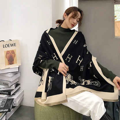 Thickened Cashmere-Like Scarf Women's Versatile Air-Conditioned Room Warmth Fashionable Casual Style All-Season Scarf