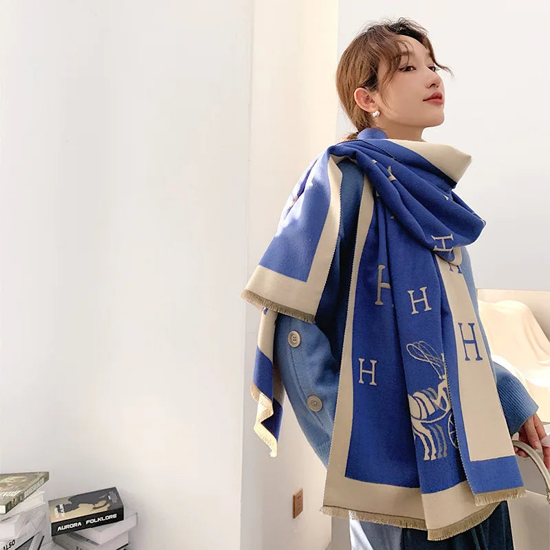 Thickened Cashmere-Like Scarf Women's Versatile Air-Conditioned Room Warmth Fashionable Casual Style All-Season Scarf