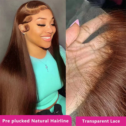 13x4 Chocolate Brown Straight Lace Front Human Hair Wigs 360 Lace Wig 100% Human Hair Pre Plucked Lace Frontal Wig For Women