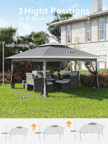 13x13FT Pop Up Gazebo, Canopy Tent with Mosquito Netting, Outdoor Patio Gazebo, Backyard Tent for Party Wedding Outdoor Dining
