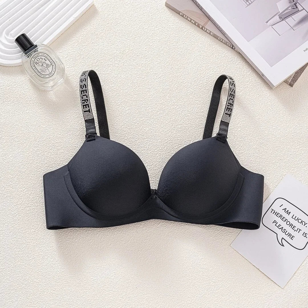 Wireless Letter Strap Bra Women's Summer Thin Comfortable Small Chest Gathered Look Big Sexy Anti-Sagging Exposed Bra