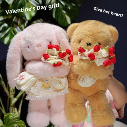 Romantic Teddy Bear Hugging Roses Bouquet New Style Rose Bear Plush Toy Plush Doll Valentine's Day Romantic Gift For Girls