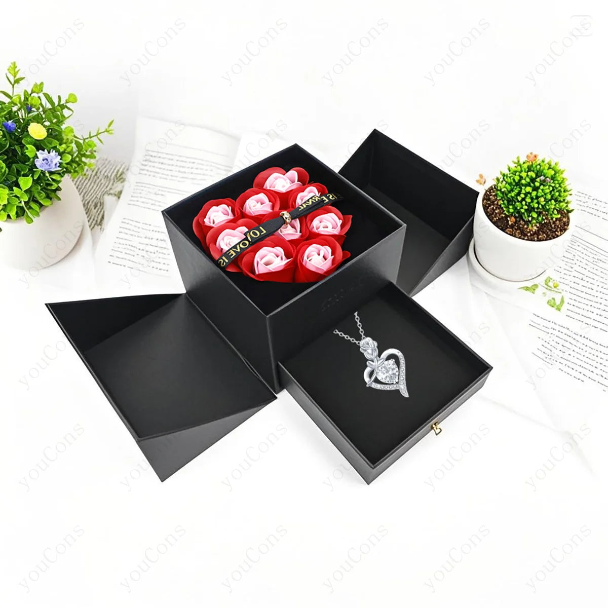 White Heart Zircon Pendant Necklace With Rose Bow Box 2025 Jewelry Set For Wife Friend Christmas Valentine Day Birthday Gifts