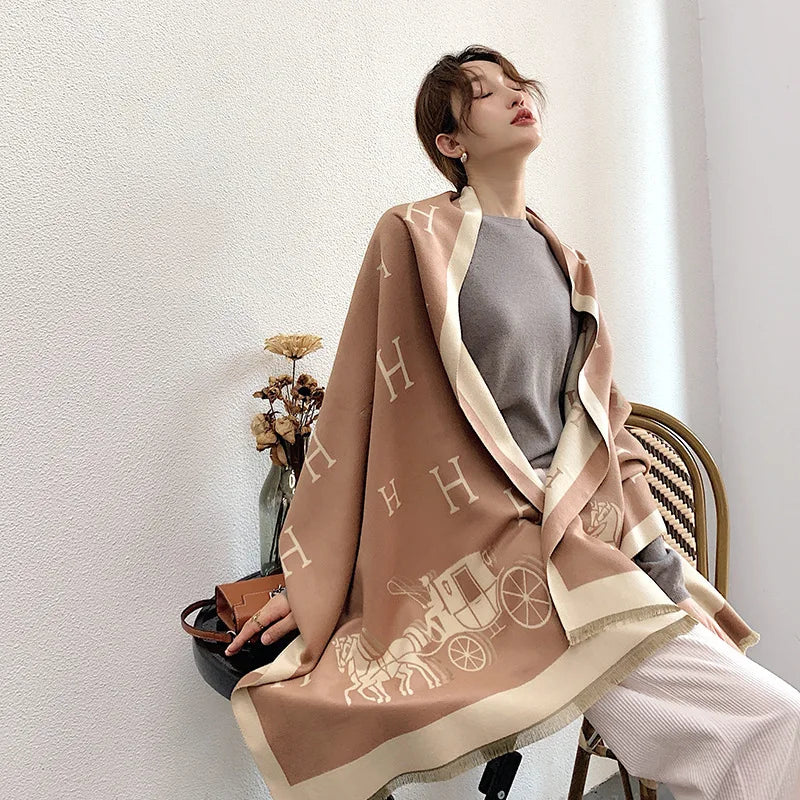 Thickened Cashmere-Like Scarf Women's Versatile Air-Conditioned Room Warmth Fashionable Casual Style All-Season Scarf