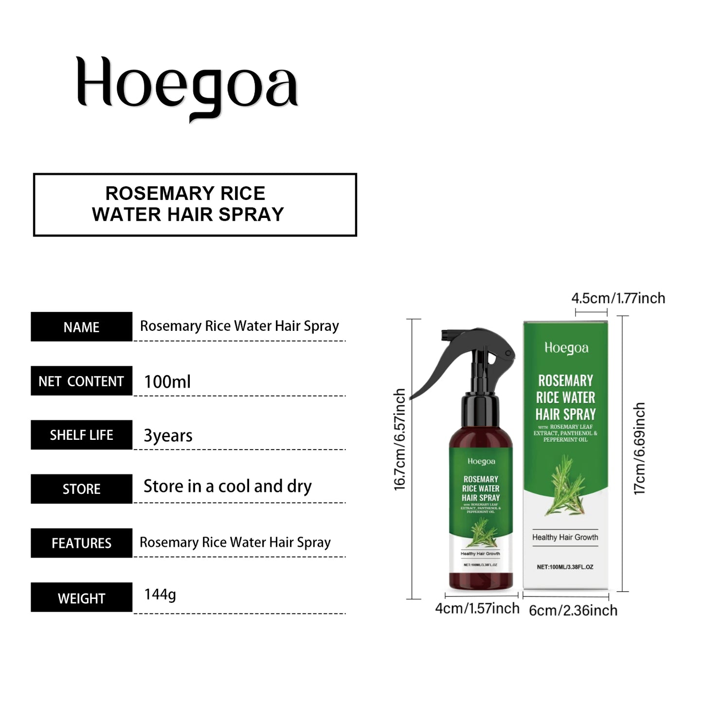 Rosemary Rice Water Hair Spray Nourishes Moisturizes Dry Frizzy Hair Supports Enhances Hair Strength Prevents Breakage