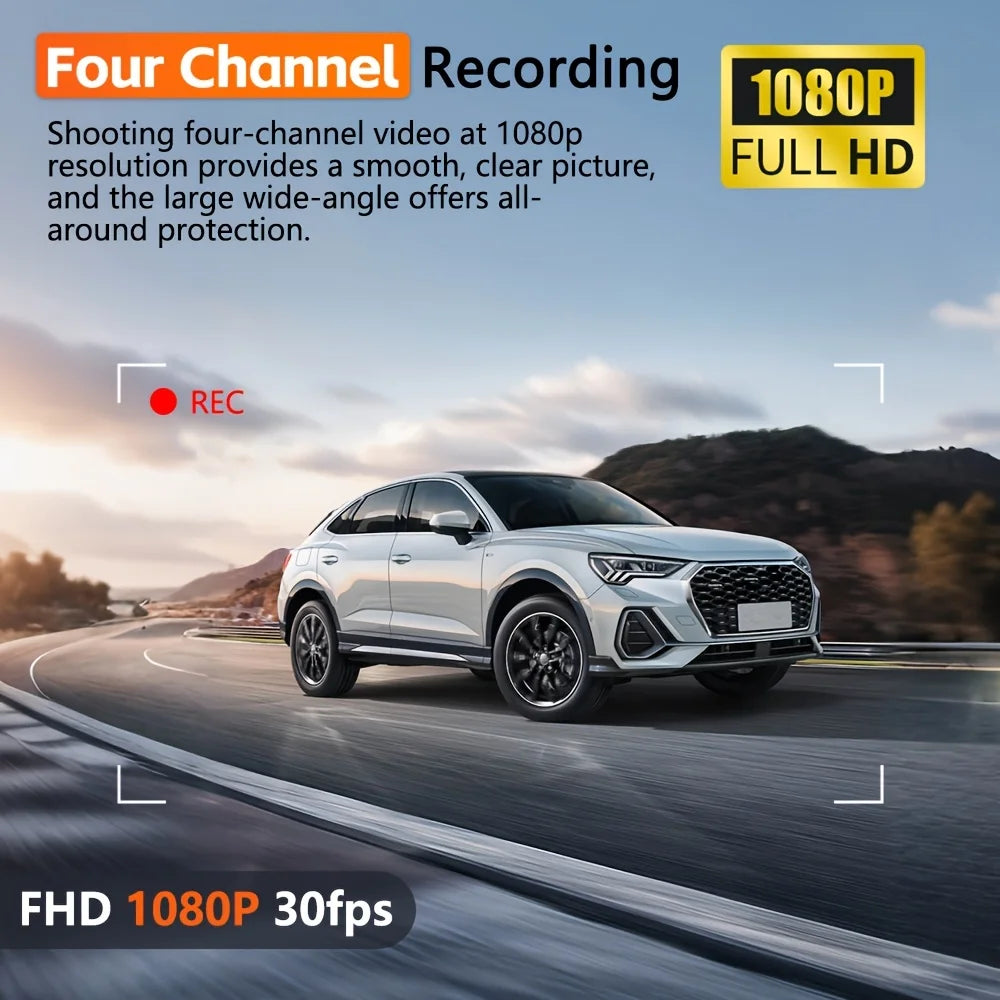 Dash Cam 4 Channel Driving Camera 1080P Front Left Right Rear Night Vision Loop Recording 24H Parking Monitor Auto parts