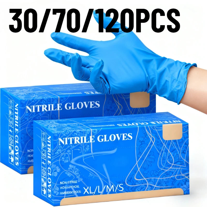 30/70/120PCS Disposable Blue Nitrile Gloves Suitable for Home Hotel Cleaning Baking Bread Kitchen Cleaning Gloves And Tools