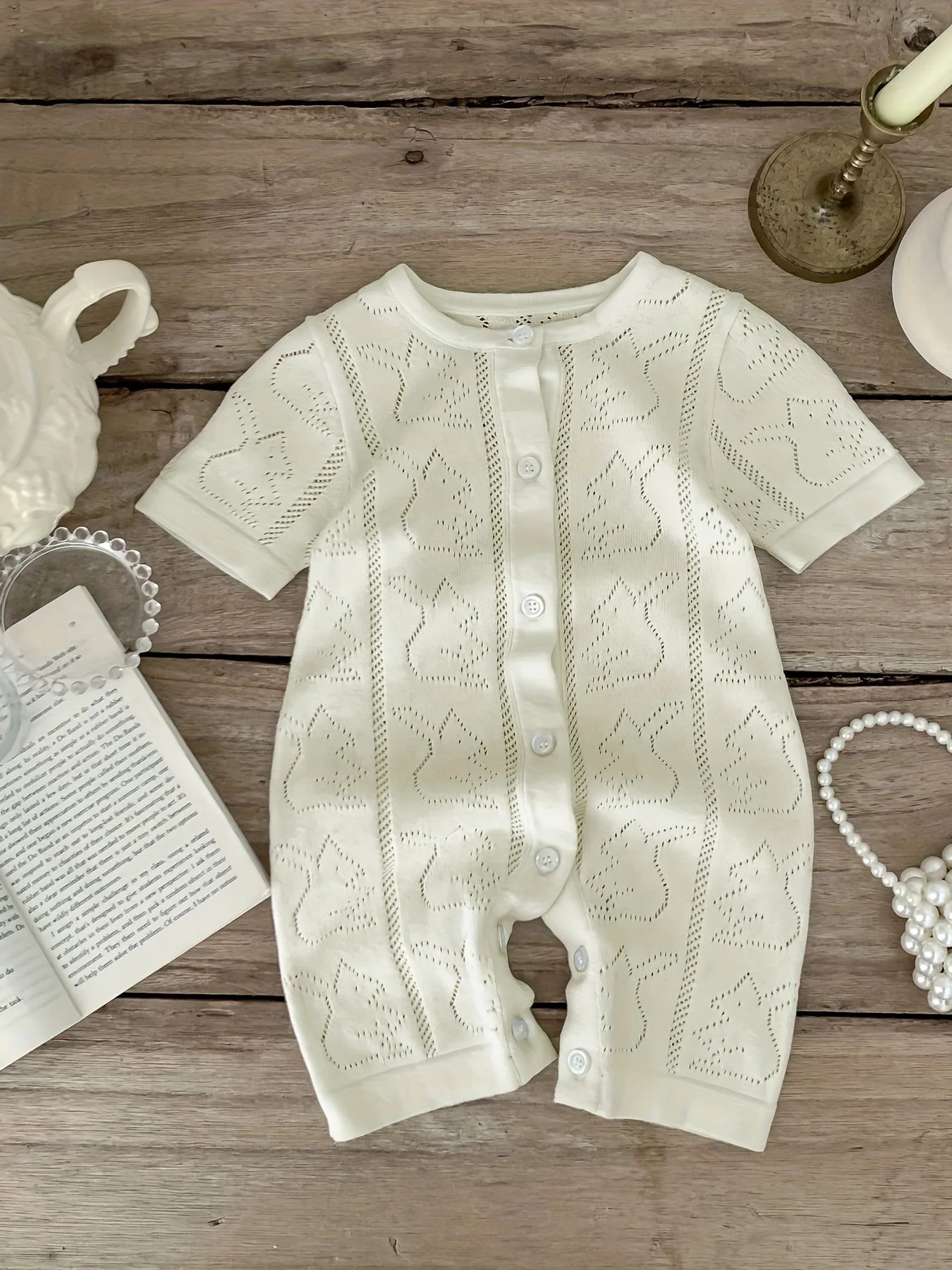 Spring and Autum Korean Style New Girls' Heart Long-Sleeved Jumpsuit Newborn Single-Breasted Cover-Up Crawling Suit Jumpsuit