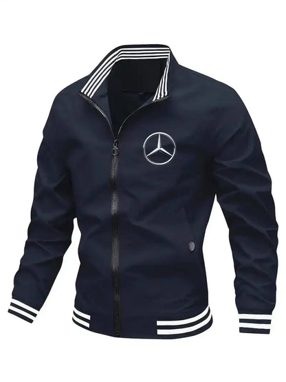 Spring and Autumn Jacket High-Quality Men's Stand Collar Sports Jacket Motorcycle Pilot Print Mercedes-Benz Workwear Motorcycle