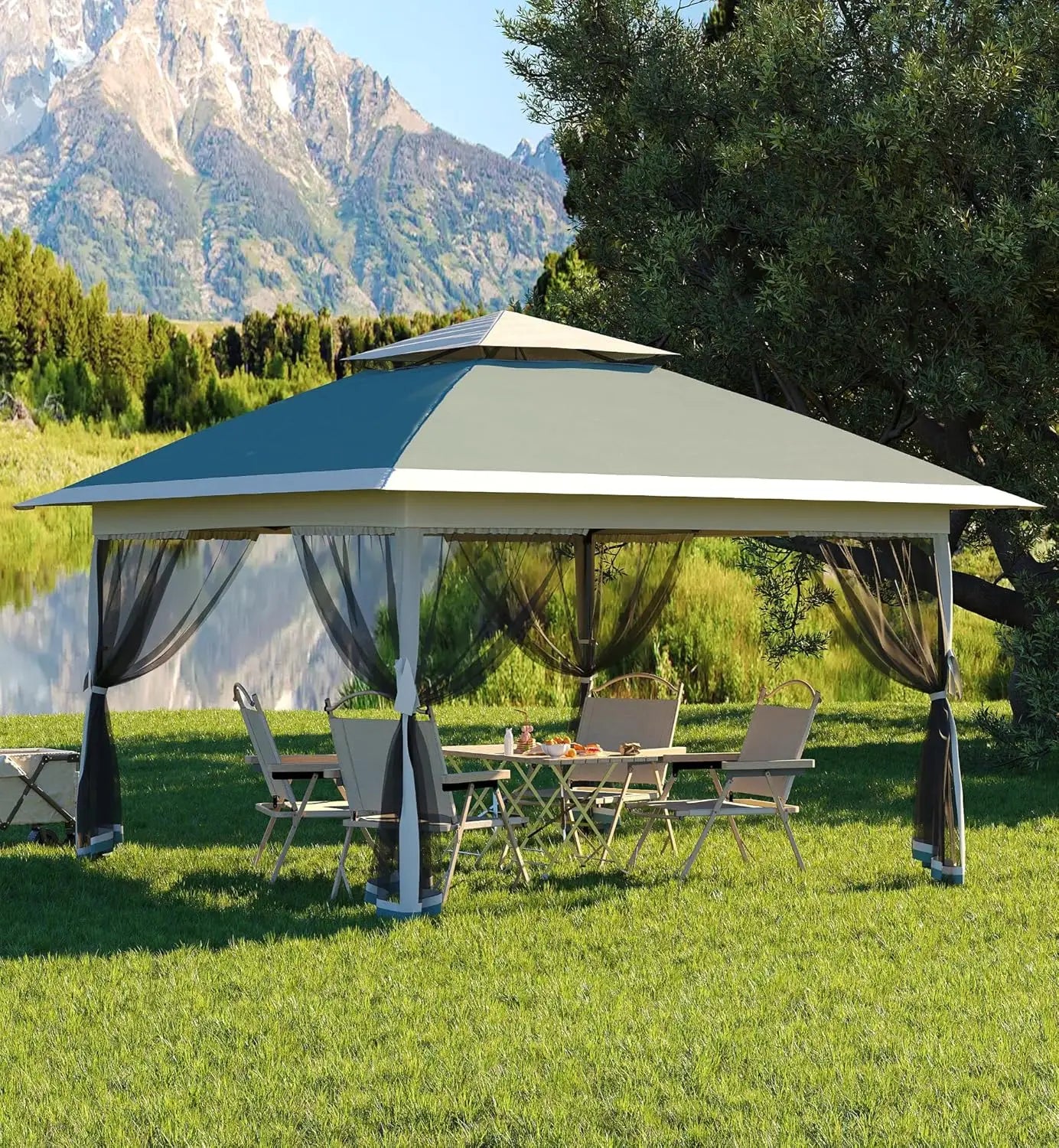 13x13FT Pop Up Gazebo, Canopy Tent with Mosquito Netting, Outdoor Patio Gazebo, Backyard Tent for Party Wedding Outdoor Dining