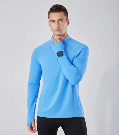 (S-2XL)Quick Dry Running T-shirt Men Zipper Stand Collar Sweatshirt Exercise Traning Fitness Tops Long Sleeve Sport Tee Shirt