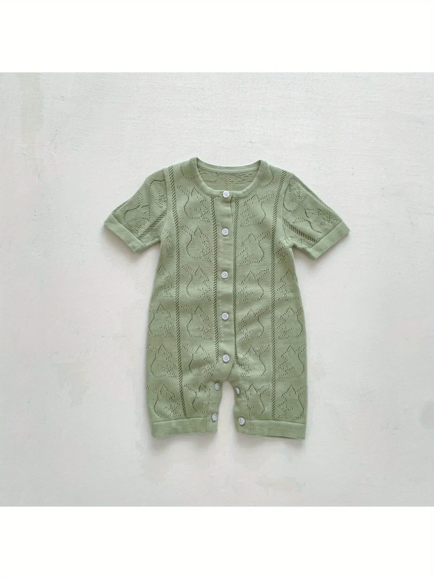 Spring and Autum Korean Style New Girls' Heart Long-Sleeved Jumpsuit Newborn Single-Breasted Cover-Up Crawling Suit Jumpsuit